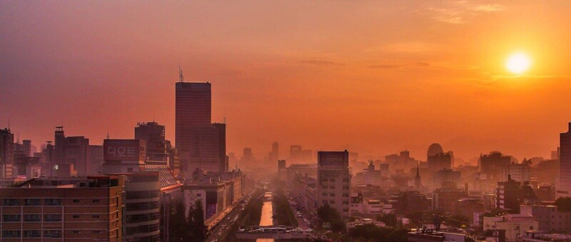 The view from Eli's apartment in downtown Seoul, South Korea.