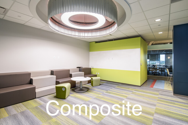 a composited interior photo of an office