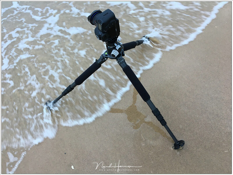 A perfect example how to place the legs of a tripod when it is standing in the wind or in a stream.