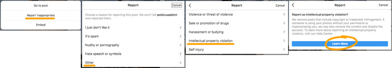 Reporting instagram copyright infringement