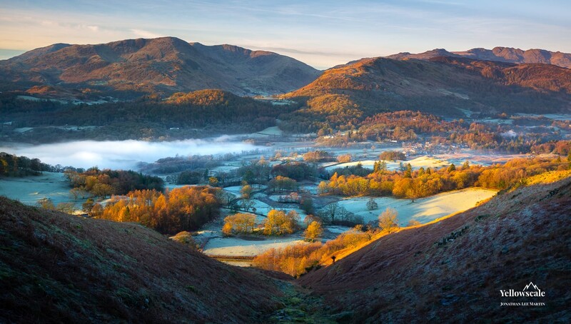 The town of Elterwater from Loughrigg Fell in the Lake District