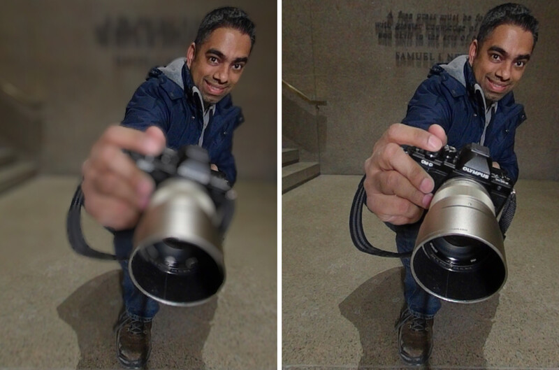 A heavy blur effect from the app on the left, and a lighter touch on the right.