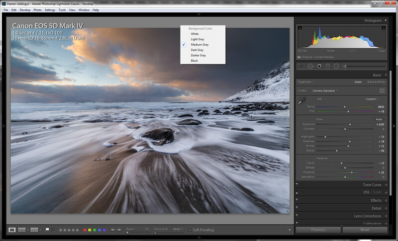 The looks of Lightroom CC with the standard gray background. It works for most photos perhaps, but not for all. Did you know you can change the background in Lightroom to match your photo?