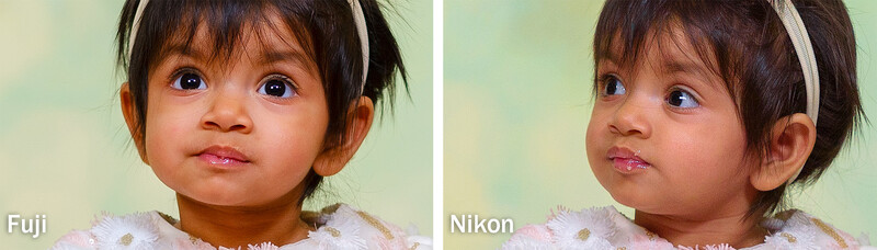 A look at the Fujifilm X-T30 and the Nikon D750 images at 100%. The detail out of the smaller-sensor Fuji compares easily with the D750 and the Eye-Detection AF made focusing for this kind of image much easier. The Fujifilm image is from a pre-production 