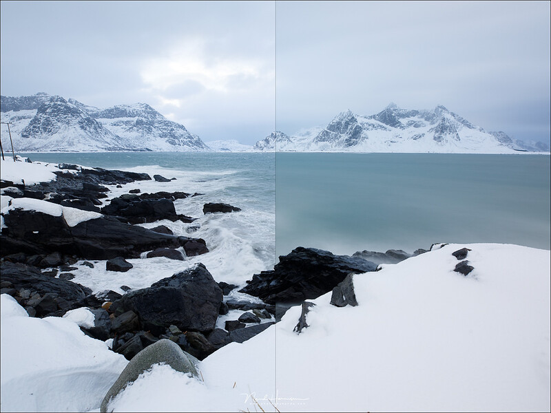 A simple comparison. The left side is without filter and the right side with the Kase ND1000 filter. Both images are shot with 5000K white balance and no post-processing.