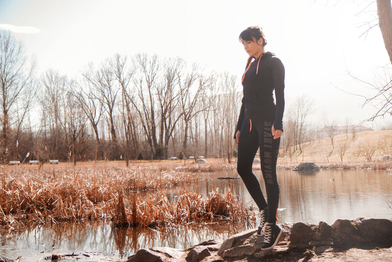 Natural light portrait with a bright sky