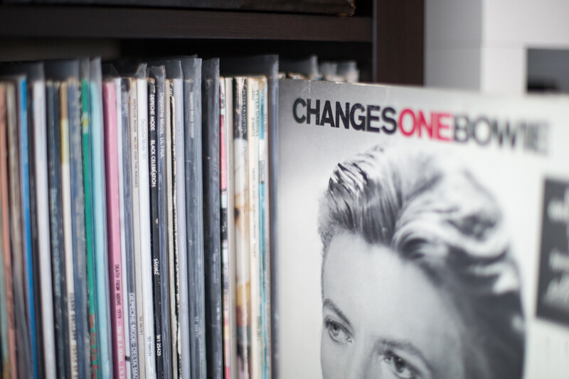 Vinyl albums on set