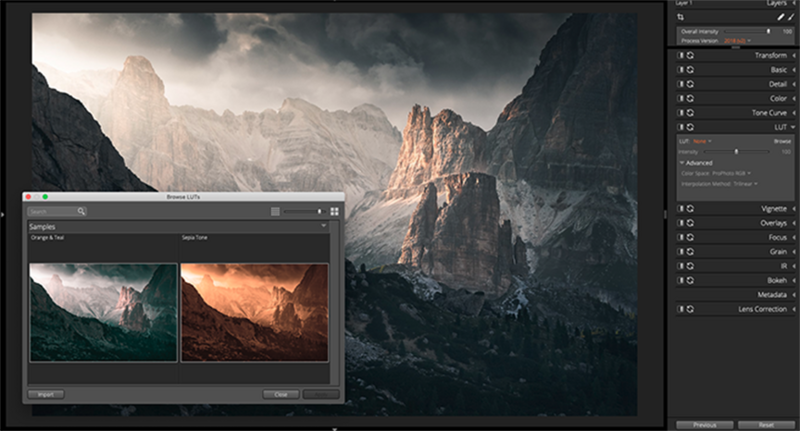 Dramatic mountain scene, edited in exposure x4.5 featuring their new LUT support function for photographers