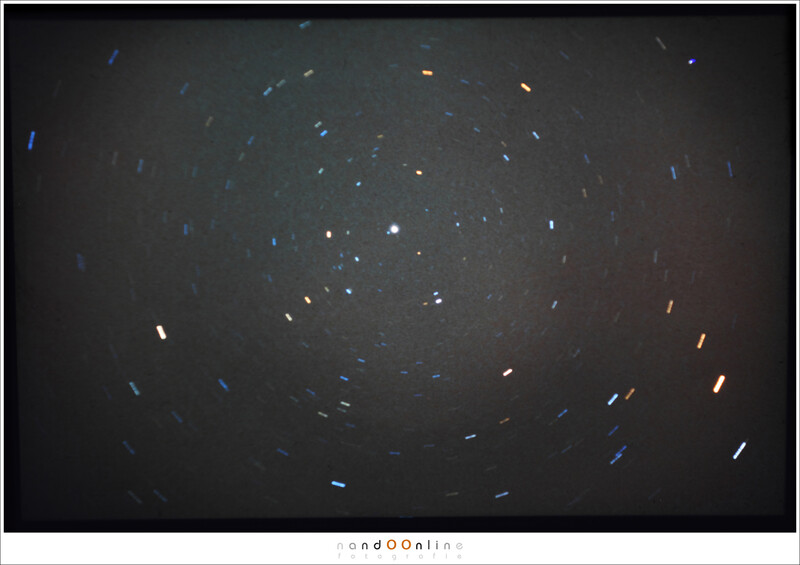 My first star trail, taken on a 400ASA color slide film with a exposure time of approximately 5 minutes and a 50mm focal length.