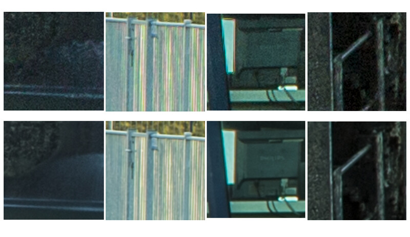 The top images are the normal resolution, the bottom images the super resolution. You can see a increase in resolution as well as a reduction in noise levels.
