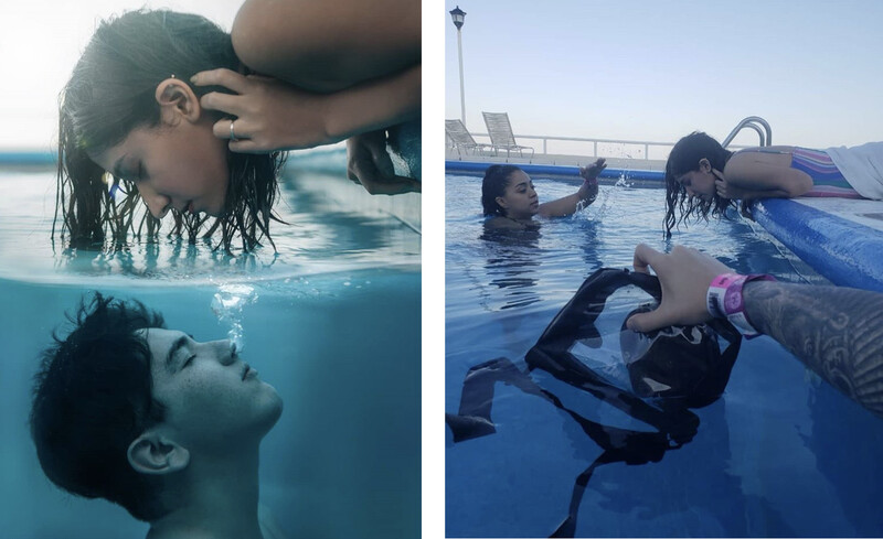 behind the scenes photo of a passionate underwater scene