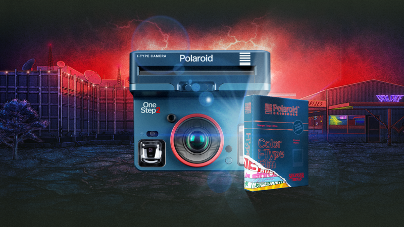 a promotional image for the Stranger Things Polaroid camera and film