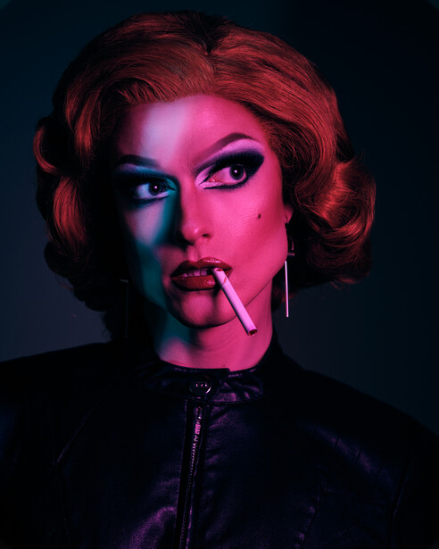 Cinefoil being used to create a pop of complimentary colour on this drag queen portrait