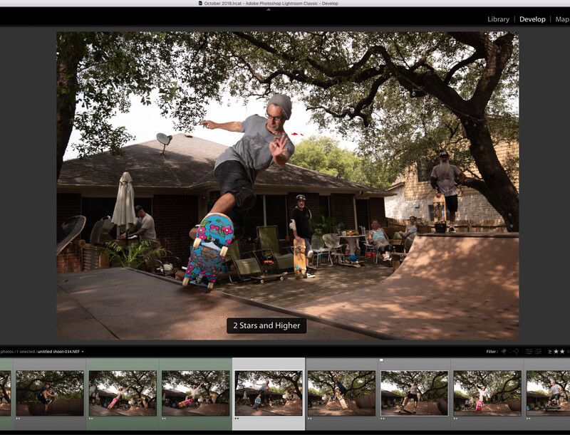 a screen capture showing how to sort by 2 stars in Lightroom