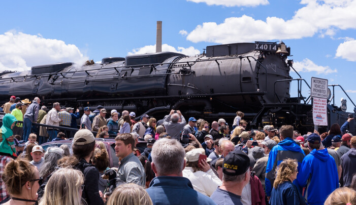 Photograph of the Union Pacific 4014 Steam Locomotive in Laramie, Wyoming.