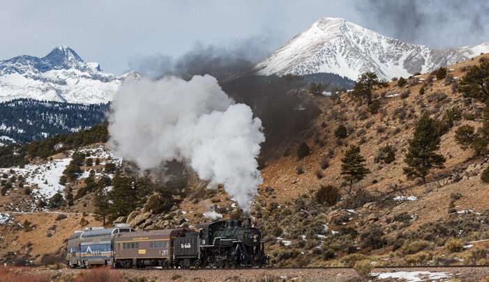 Photograph of a steam train in the mountains of Colorado