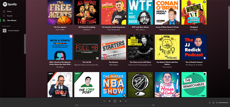 Screenshot of podcasts on Spotify