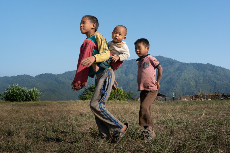Three young children from a local Nagaland tribe