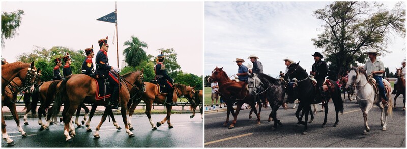 A diptych of a horse parade