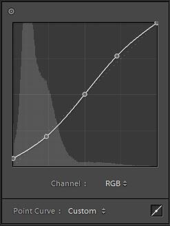 Tone curve with black point raised and with an 'S' shape for contrast