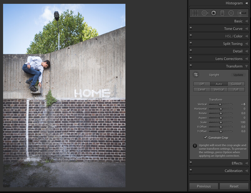 Lightroom transform panel, auto