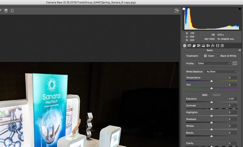 a screenshot showing a histogram and the ACR sliders in photoshop