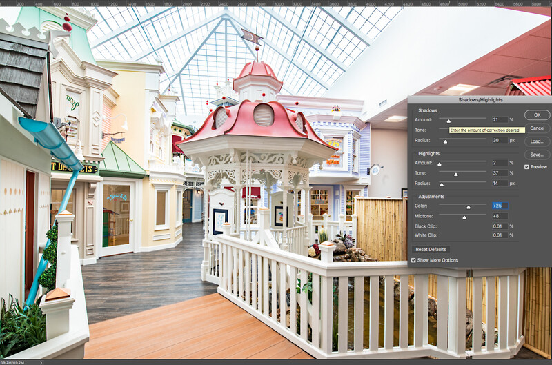 a screenshot showing the Shadows/Highlights adjustment window in Photoshop