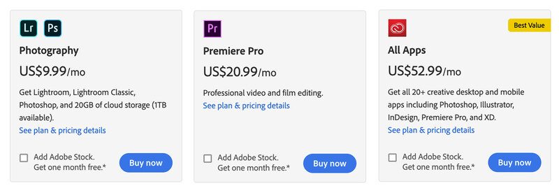 Adobe app prices compared