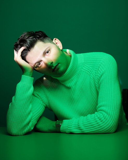 Man, portrait, green