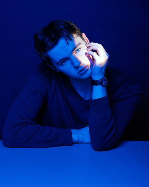Closeup, Man,blue light