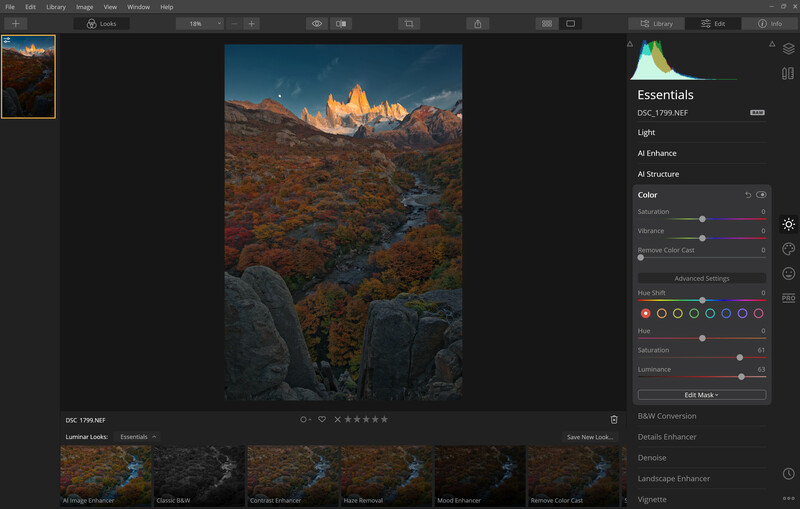 Adjusting the colors in the color menu