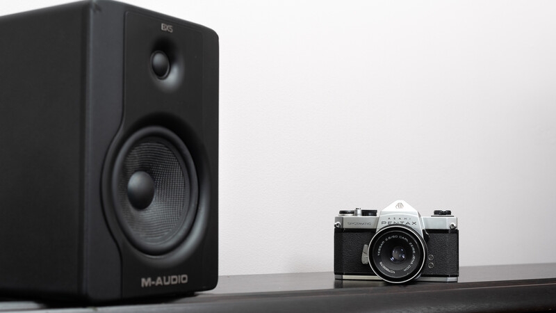 Image of loudspeaker playing music during a shoot