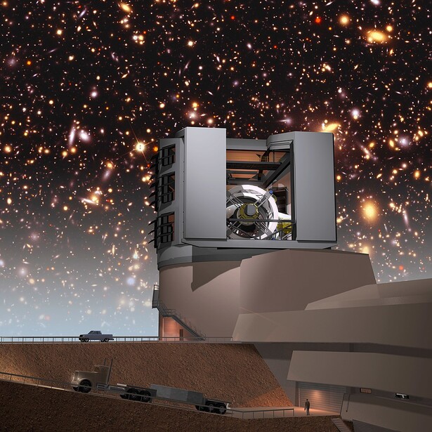 Render of the completed Vera C. Rubin Observatory