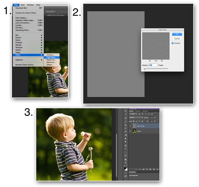 Sharpening with a high-pass filter