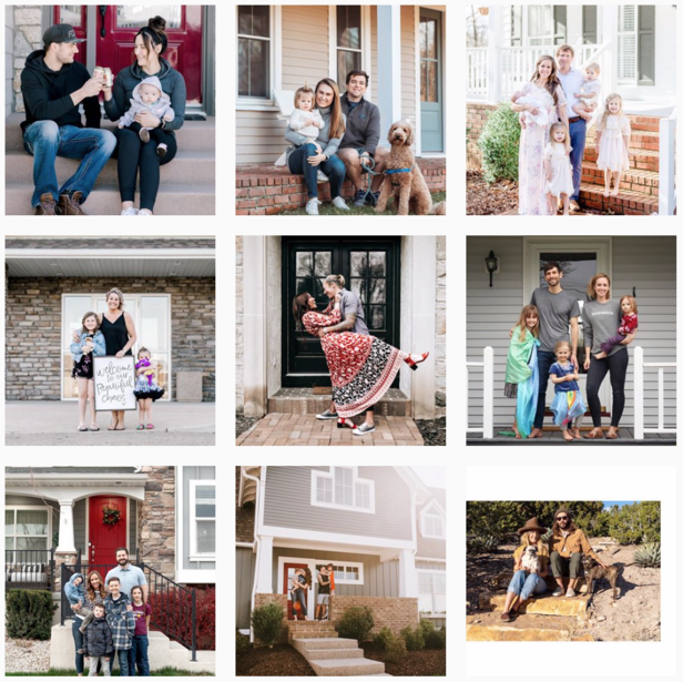 A collage of front porch photo sessions.