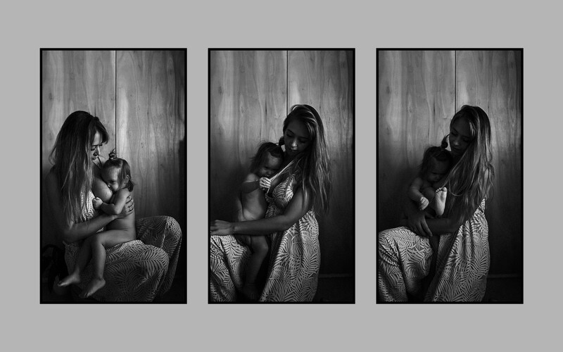 A triptych of a mother breastfeeding