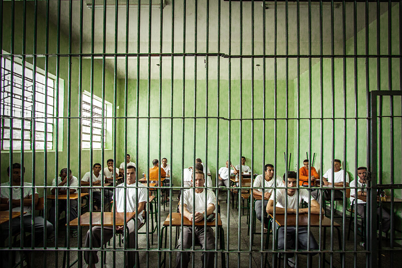 A classroom of inmates inside a prison.