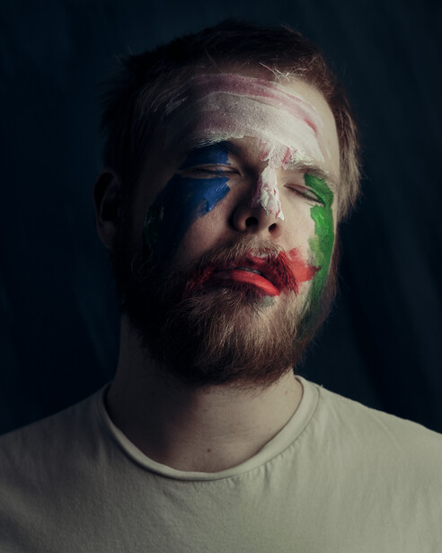 Man, paint, closeup, portrait