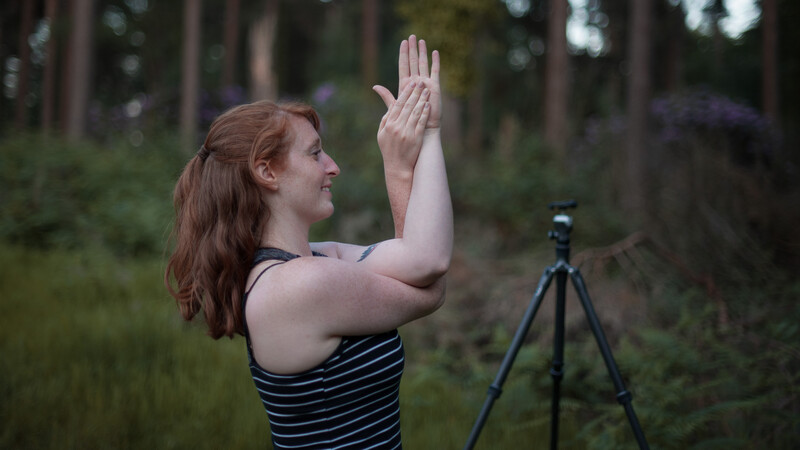 Garudasana pose to stretch trapezius