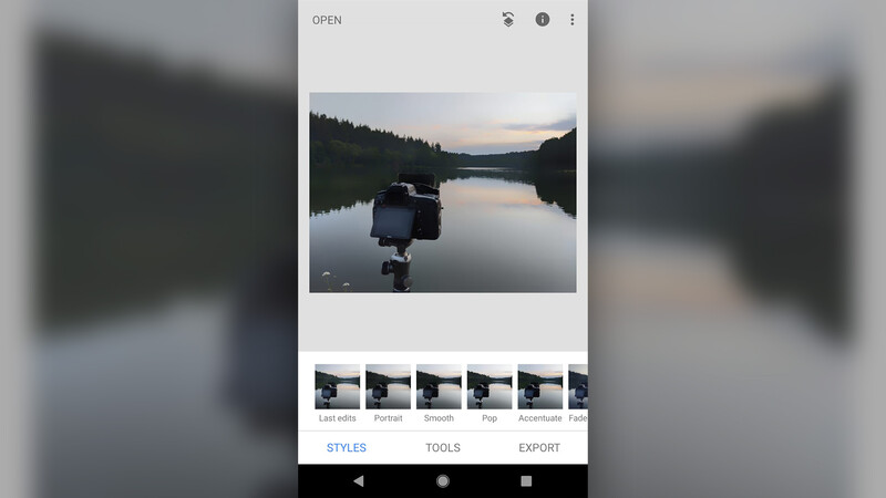 Snapseed is displayed with copy and paste tools