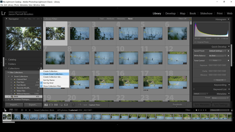 Screenshot demonstrating smart collection being made on Lightroom Classic
