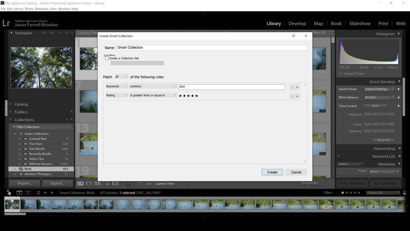 Screenshot demonstrating a rating rule being added in Lightroom