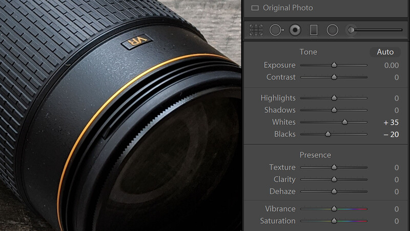 Lightroom whites and blacks sliders screenshot