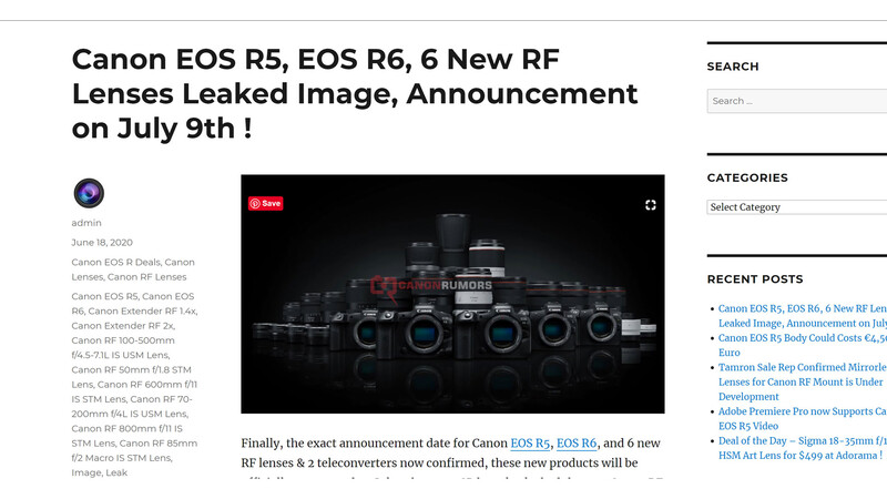 Canon Rumors screenshot including R5 R6 cameras