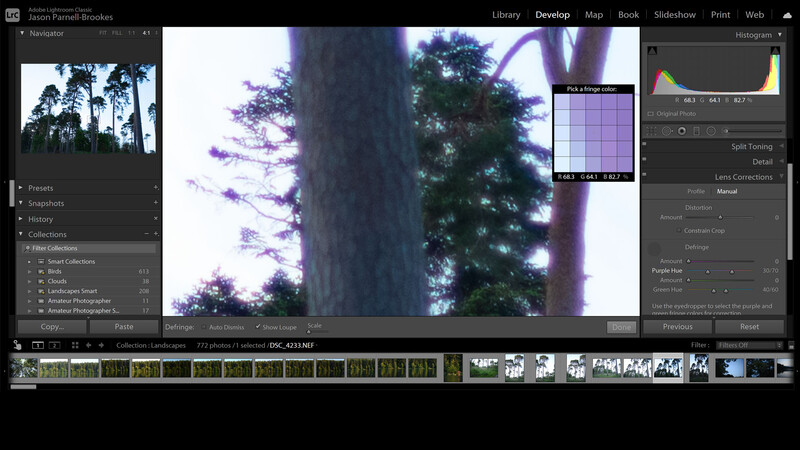 Eyedropper tool to remove aberration screenshot