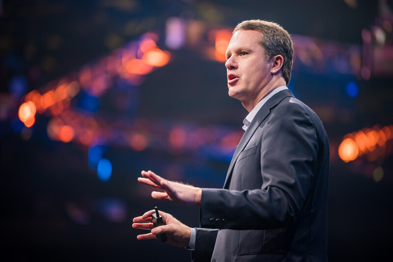 Walmart CEO Doug McMillon speaks to a crowd at a corporate meeting in Dallas, TX, in February. Nikon Z6 with FTZ adapter, Nikon 70-200mm f/2.8e lens at 190mm, 1/160s, f/3.5, ISO500.