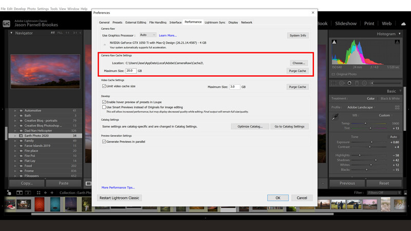 Lightroom cache increase screenshot