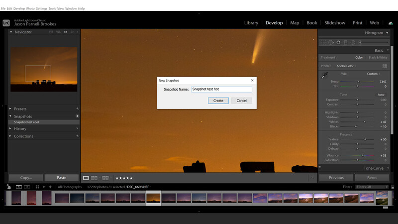 Snapshots in Lightroom screenshot