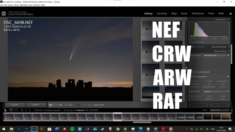 Raw file formats screenshot