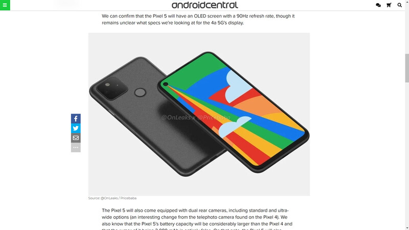 Google pixel 5 screenshot of Android Central